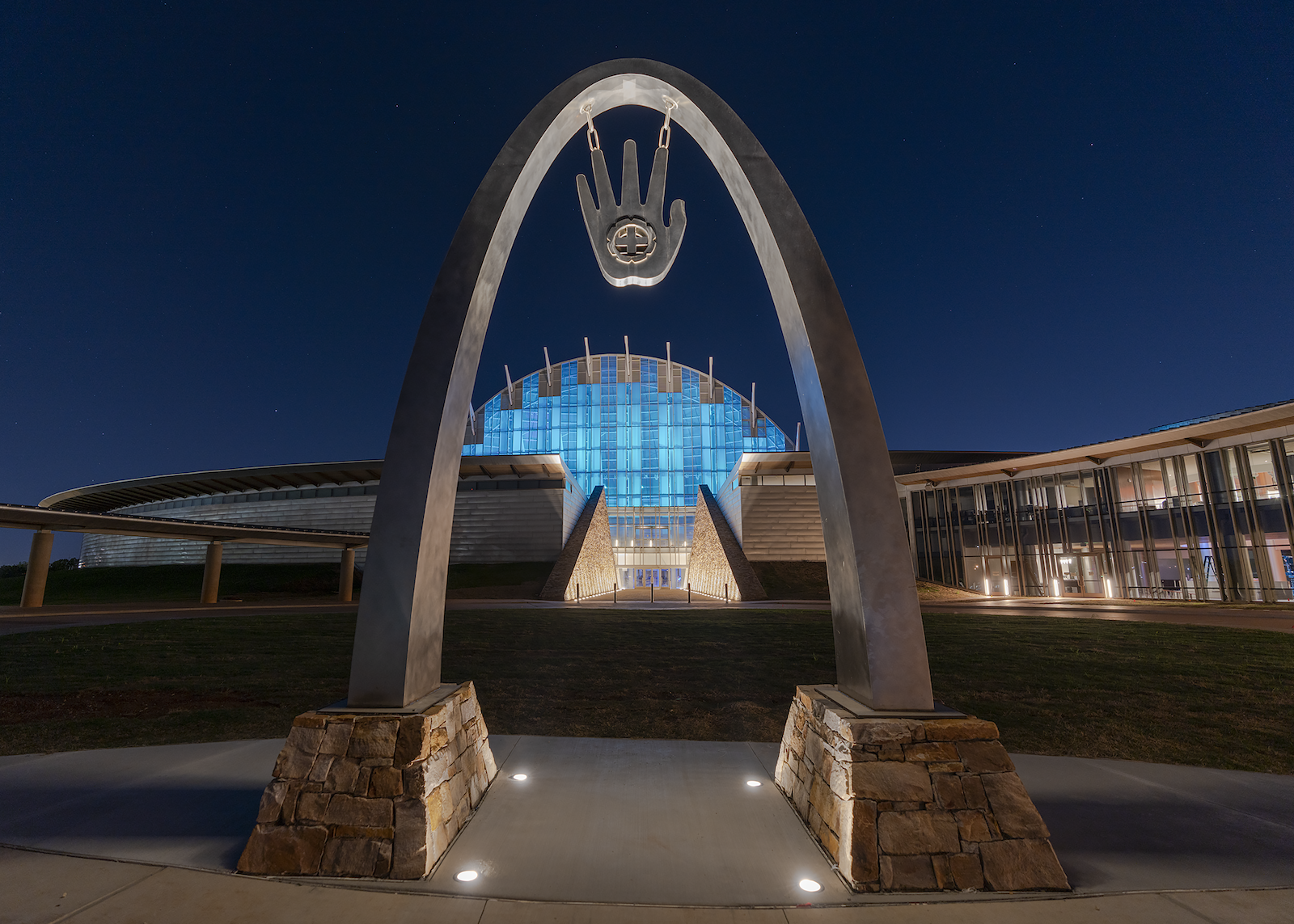 entrance to First Americans Museum at night, museums in Oklahoma City